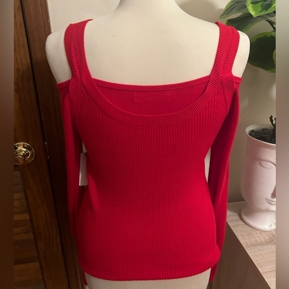 NWT Anthropologie Jamie Open Shoulder Square Long Sleeve Red Knit Top - Picture 5 of 7